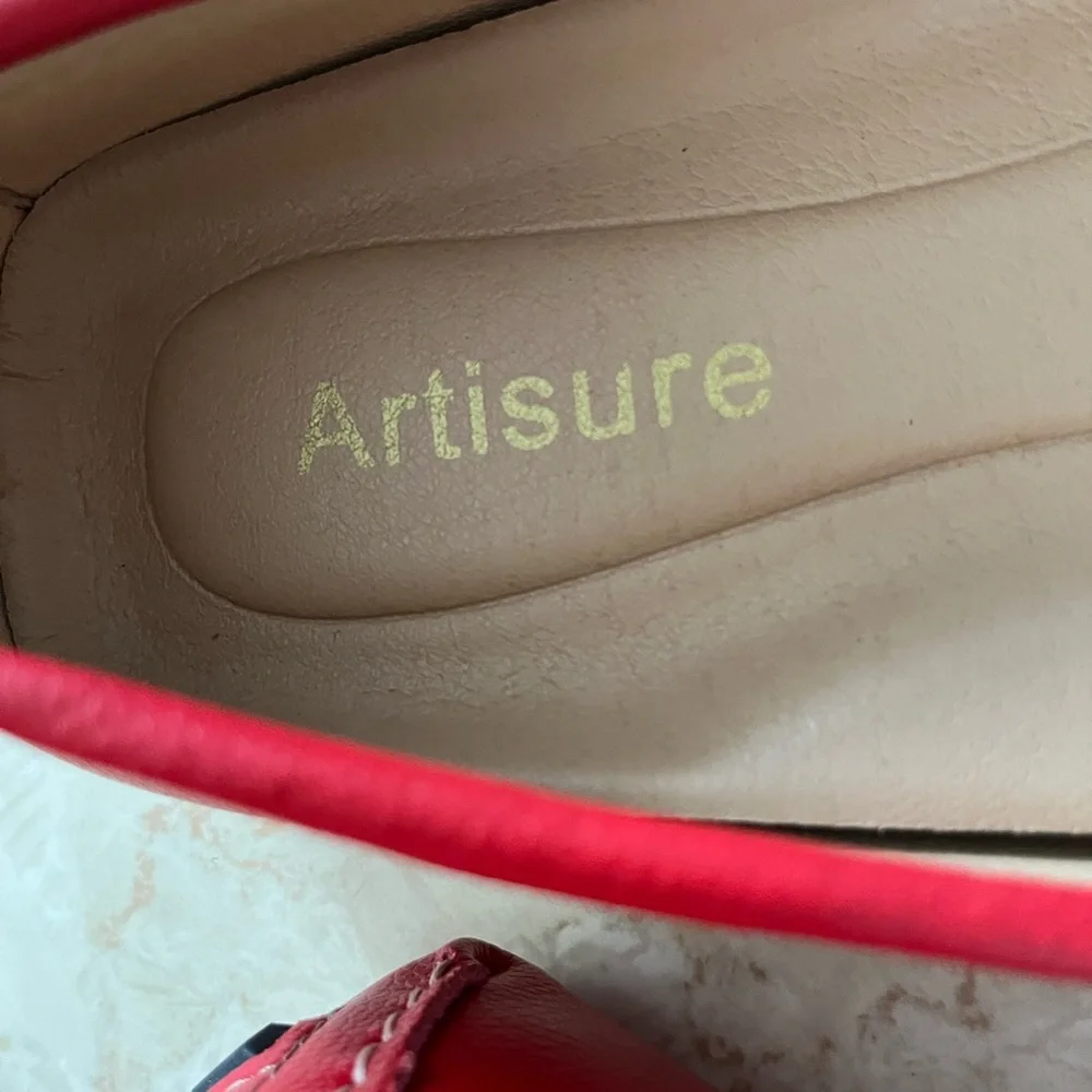 Cherry Red Leather Flats‎ with Moccasin Stitching